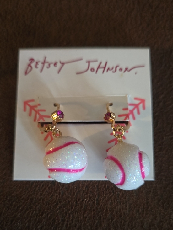 Betsey Johnson Jewelry - Betsey Johnson Pink Baseball Earrings